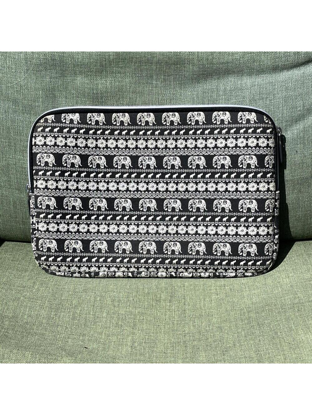 Black White Elephant Themed Electronics Case 9 X 13”